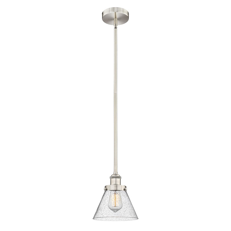 Innovations Cone 8in 1-Light Mini Pendant | Industrial Brushed Satin Nickel Steel and Seedy Glass | Kitchen Island & Dining | Model 616-1SH-SN-G44-LED