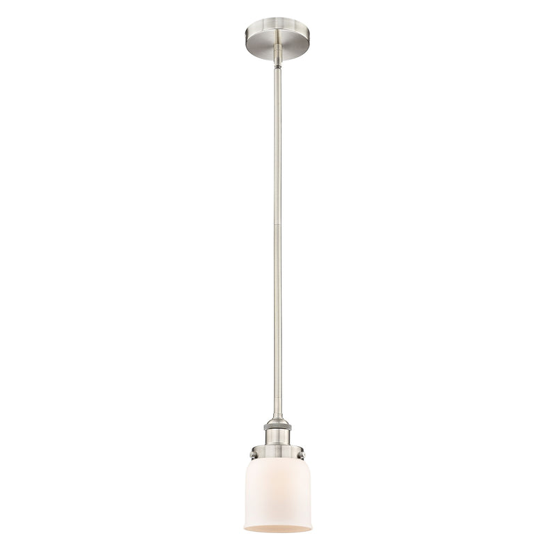 Innovations Bell 5in 1-Light Mini Pendant | Industrial Brushed Satin Nickel Steel and Matte White Frosted Glass | Kitchen Island & | Model 616-1SH-SN-G51