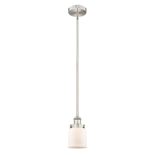 Innovations Bell 5in 1-Light Mini Pendant | Industrial Brushed Satin Nickel Steel and Matte White Frosted Glass | Kitchen Island & | Model 616-1SH-SN-G51