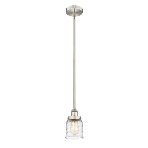 Innovations Bell 5in 1-Light Mini Pendant | Industrial Brushed Satin Nickel Steel and Clear Deco Swirl Glass | Kitchen Island | Model 616-1SH-SN-G513-LED