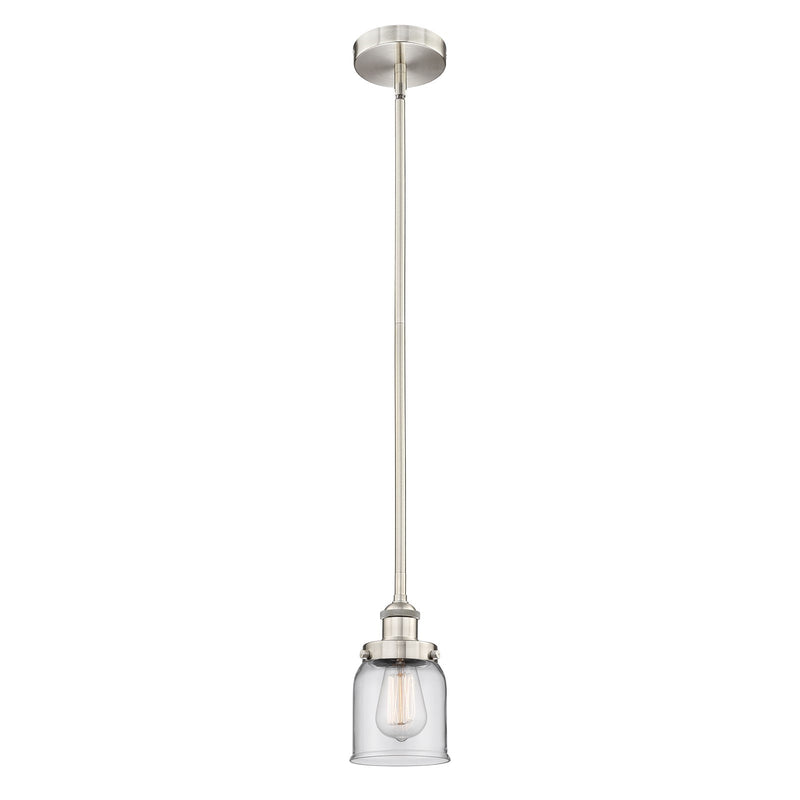 Innovations Bell 5in 1-Light Mini Pendant | Industrial Brushed Satin Nickel Steel and Clear Glass | Kitchen Island & Dining | Model 616-1SH-SN-G52-LED