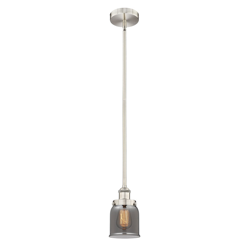 Innovations Bell 5in 1-Light Mini Pendant | Industrial Brushed Satin Nickel Steel and Light Smoke Glass | Kitchen Island & | Model 616-1SH-SN-G53-LED