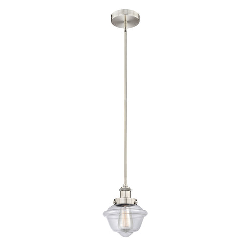 Innovations Oxford 7.25in 1-Light Mini Pendant | Traditional Brushed Satin Nickel Steel and Clear Glass | Kitchen Island & | Model 616-1SH-SN-G532-LED
