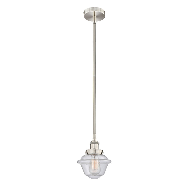 Innovations Oxford 7.25in 1-Light Mini Pendant | Traditional Brushed Satin Nickel Steel and Seedy Glass | Kitchen Island & | Model 616-1SH-SN-G534-LED
