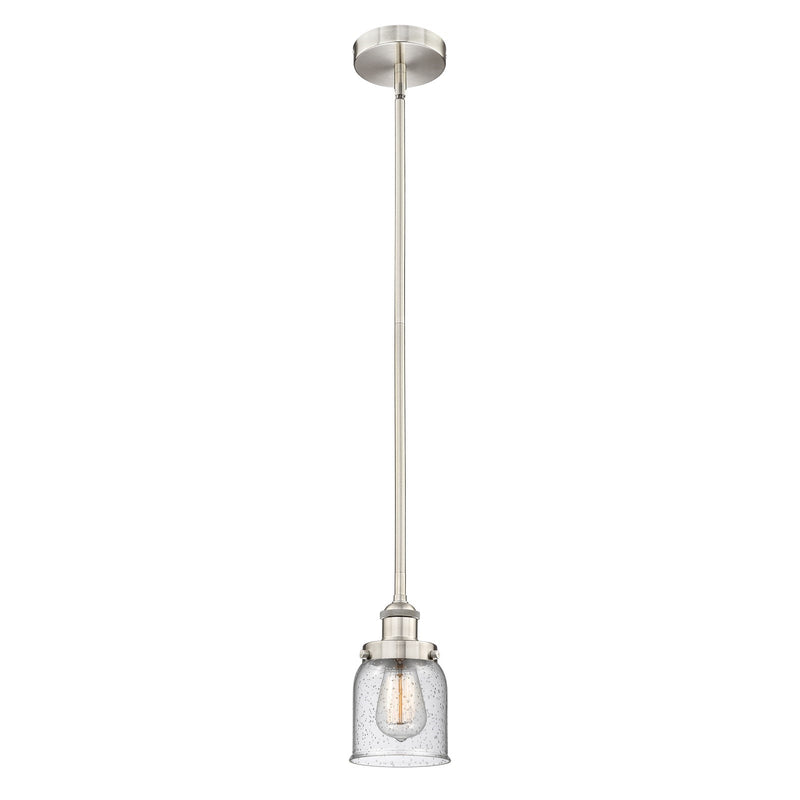 Innovations Bell 5in 1-Light Mini Pendant | Industrial Farmhouse Brushed Satin Nickel and Seedy Glass | Kitchen Island & Dining | Model 616-1SH-SN-G54