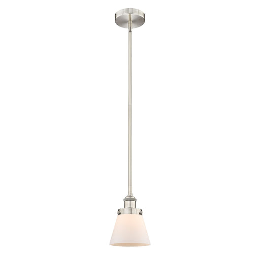 Innovations Cone 6in 1-Light Mini Pendant | Industrial Brushed Satin Nickel and Matte White Frosted Glass | Kitchen Island & | Model 616-1SH-SN-G61-LED