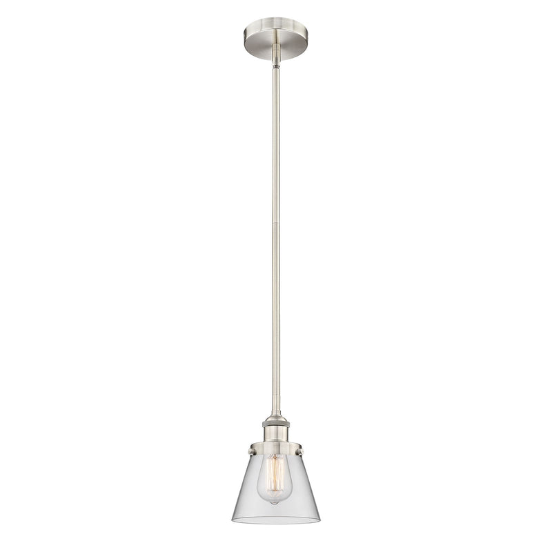 Innovations Cone 6.25in 1-Light Mini Pendant | Industrial Brushed Satin Nickel and Clear Glass | Kitchen Island & Dining Room | Model 616-1SH-SN-G62-LED