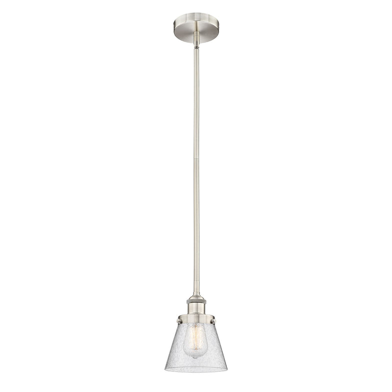 Innovations Cone 1-Light Mini Pendant | Industrial Brushed Satin Nickel Steel and Seedy Glass | Kitchen Island & Dining Room | Model 616-1SH-SN-G64-LED