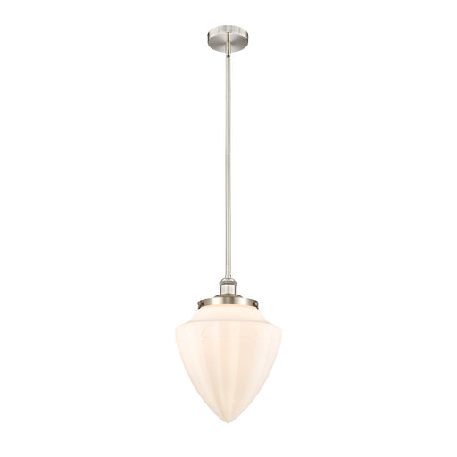 Innovations Lighting Bullet 12in 1-Light Mini Pendant | Traditional Art Deco Brushed Satin Nickel and Matte White Frosted Glass | Model 616-1SH-SN-G661-12