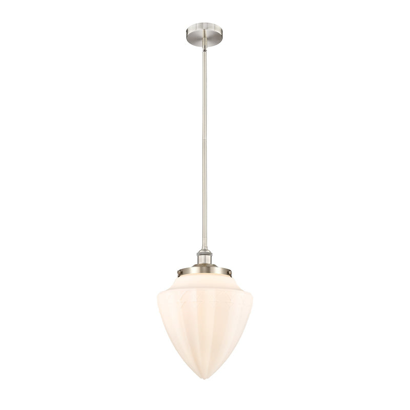 Innovations Bullet 12in 1-Light Mini Pendant | Traditional Art Deco Brushed Satin Nickel and Matte White Frosted Glass | Model 616-1SH-SN-G661-12-LED