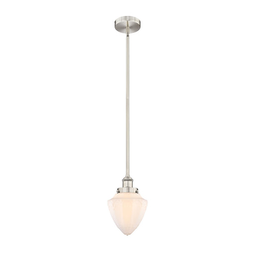 Innovations Bullet 7in 1-Light Mini Pendant | Traditional Art Deco Brushed Satin Nickel and Matte White Frosted Glass | Model 616-1SH-SN-G661-7-LED