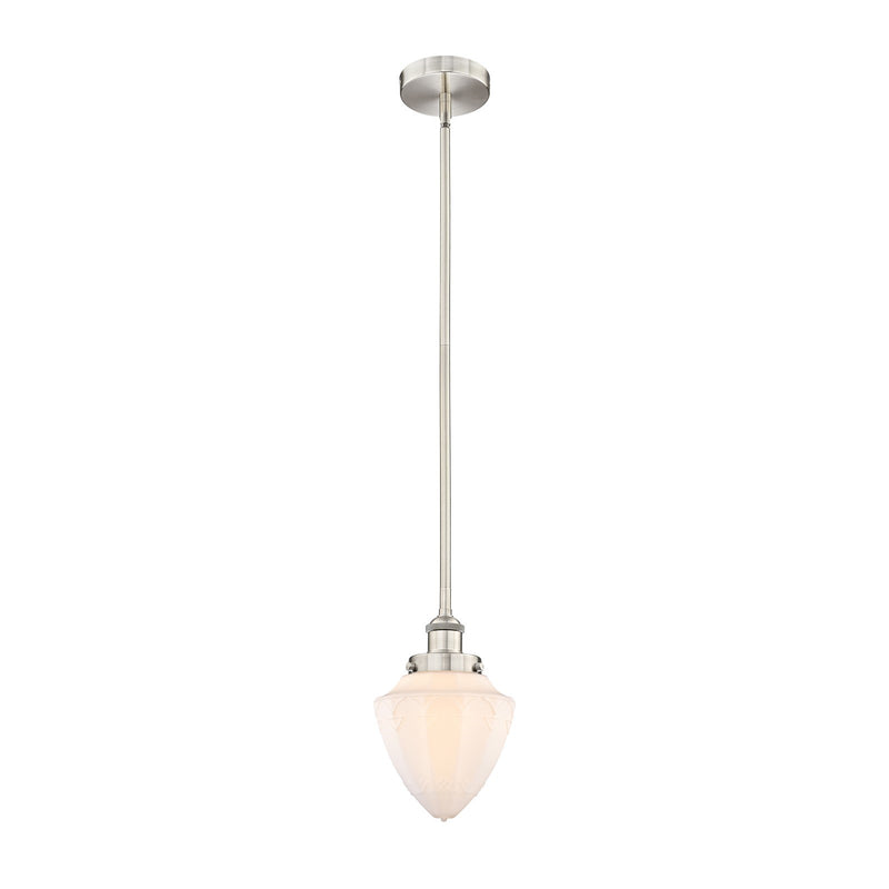 Innovations Bullet 7in 1-Light Mini Pendant | Traditional Art Deco Brushed Satin Nickel and Matte White Frosted Glass | Model 616-1SH-SN-G661-7-LED