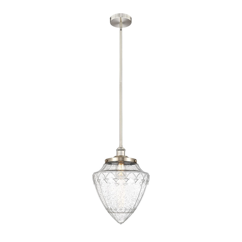 Innovations Bullet 12in 1-Light Mini Pendant | Traditional Art Deco Brushed Satin Nickel Steel and Seedy Glass | Kitchen Island | Model 616-1SH-SN-G664-12