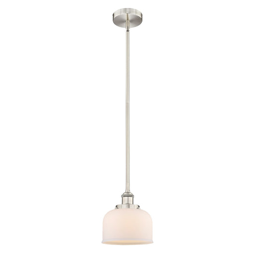 Innovations Bell 8in 1-Light Mini Pendant | Industrial Brushed Satin Nickel and Matte White Frosted Glass | Kitchen Island & Dining | Model 616-1SH-SN-G71