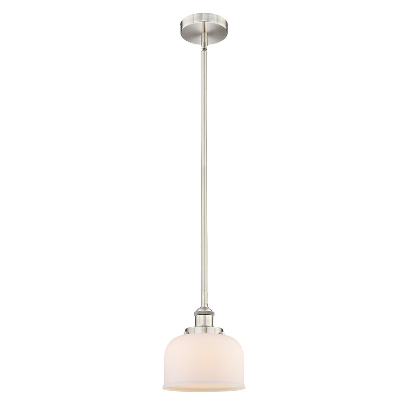 Innovations Bell 8in 1-Light Mini Pendant | Industrial Brushed Satin Nickel and Matte White Frosted Glass | Kitchen Island & Dining | Model 616-1SH-SN-G71