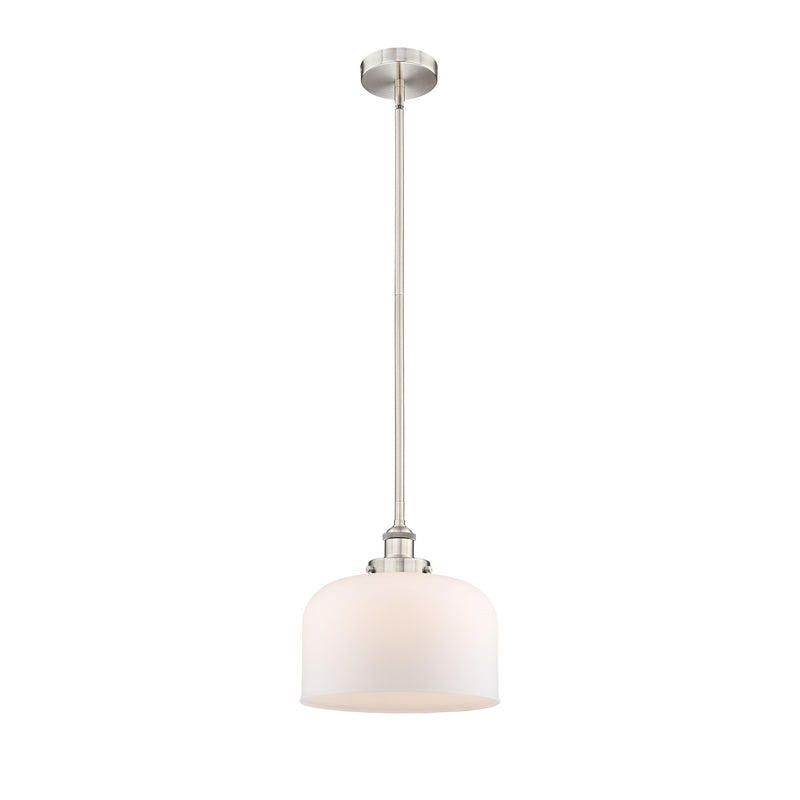 Innovations Bell 12in 1-Light Mini Pendant | Industrial Brushed Satin Nickel Steel and Matte White Frosted Glass | Kitchen Island | Model 616-1SH-SN-G71-L