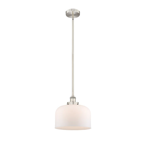 Innovations Bell 12in 1-Light Mini Pendant | Industrial Brushed Satin Nickel and Matte White Frosted Glass | Kitchen Island & | Model 616-1SH-SN-G71-L-LED