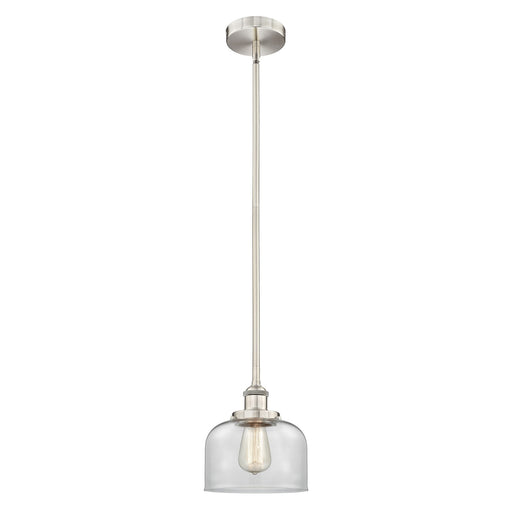Innovations Bell 8in 1-Light Mini Pendant | Industrial Farmhouse Brushed Satin Nickel and Clear Glass | Kitchen Island & Dining | Model 616-1SH-SN-G72-LED