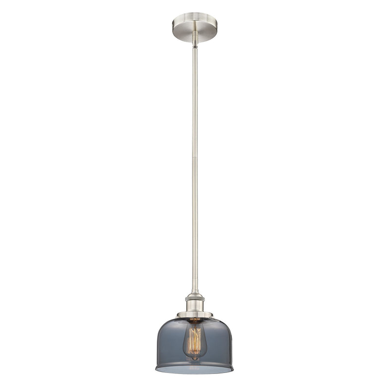 Innovations Bell 8in 1-Light Mini Pendant | Industrial Brushed Satin Nickel and Light Smoke Glass | Kitchen Island & Dining | Model 616-1SH-SN-G73-LED