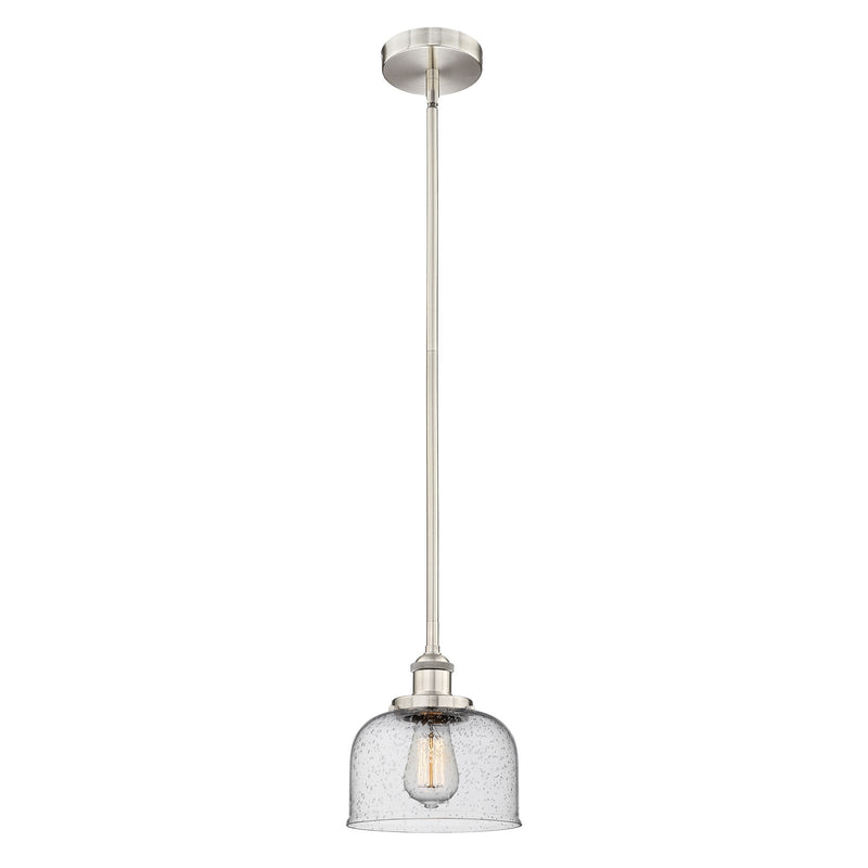 Innovations Bell 8in 1-Light Mini Pendant | Industrial Brushed Satin Nickel Steel and Seedy Glass | Kitchen Island & Dining Room | Model 616-1SH-SN-G74