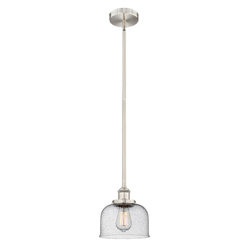 Innovations Bell 8in 1-Light Mini Pendant | Industrial Brushed Satin Nickel Steel and Seedy Glass | Kitchen Island & Dining Room | Model 616-1SH-SN-G74
