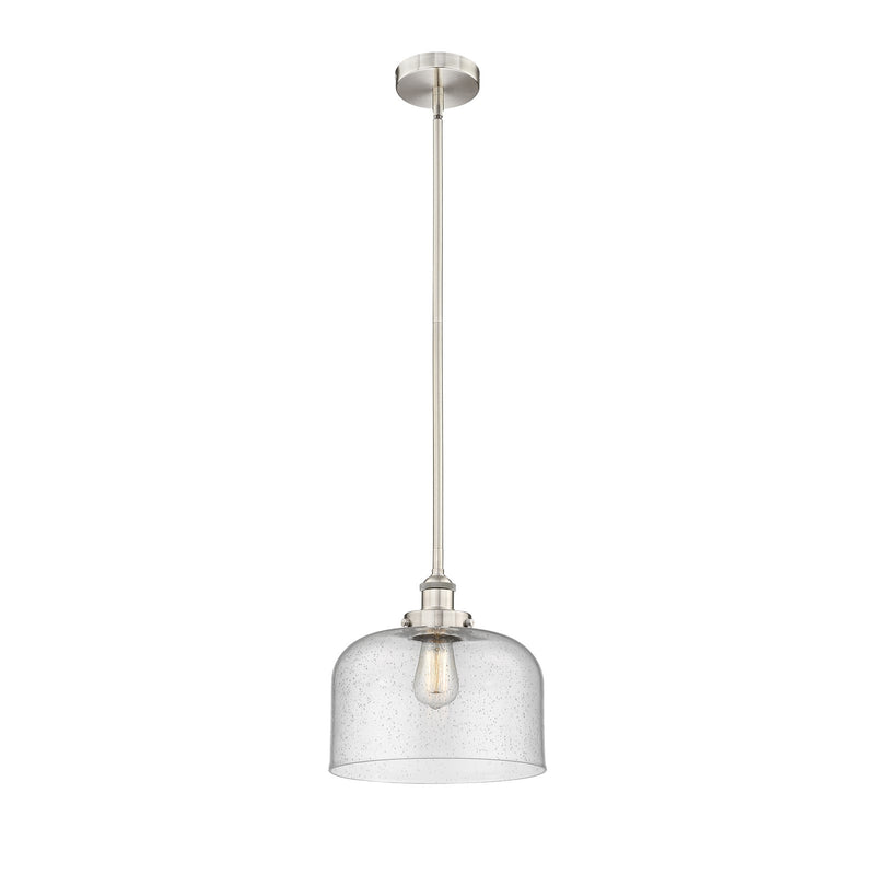 Innovations Bell 12in 1-Light Mini Pendant | Industrial Farmhouse Brushed Satin Nickel and Seedy Glass | Kitchen Island & Dining | Model 616-1SH-SN-G74-L