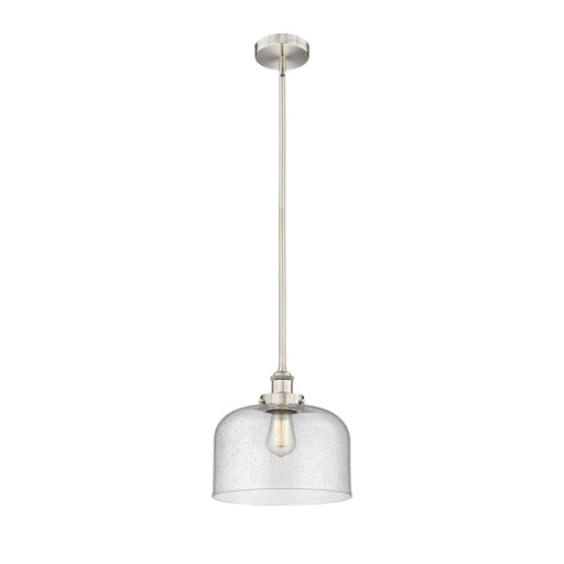 Innovations Bell 12in 1-Light Mini Pendant | Industrial Farmhouse Brushed Satin Nickel and Seedy Glass | Kitchen Island & Dining | Model 616-1SH-SN-G74-L