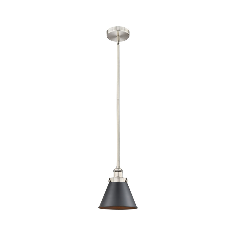 Innovations Appalachian 8in 1-Light Mini Pendant | Traditional Industrial Brushed Satin Nickel and Matte Black Metal | Model 616-1SH-SN-M13-BK-LED