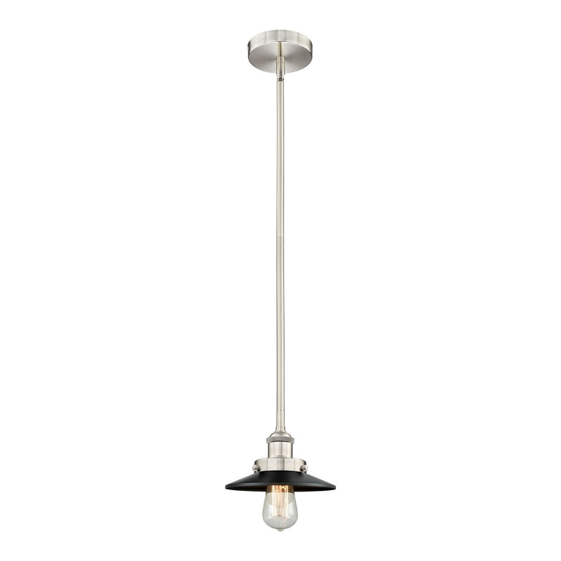 Innovations Lighting Edison 8in 1-Light Mini Pendant | Industrial Brushed Satin Nickel Steel and Matte Black Metal Shade | Model 616-1SH-SN-M6-BK-LED