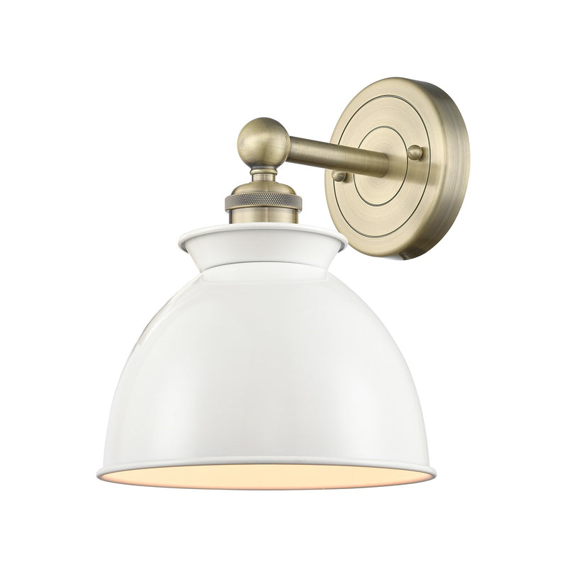 Innovations Adirondack 8.25in 1-Light Wall Sconce | Industrial Farmhouse Antique Brass and Glossy White Metal Shade | Hallway & | Model 616-1W-AB-M14-W