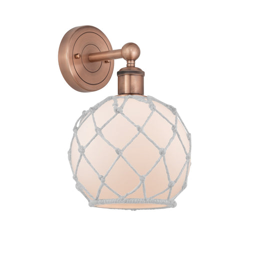 Innovations Farmhouse Rope 8in 1-Light Wall Sconce | Industrial Antique Copper Steel and White Frosted Glass Rope Shade | Model 616-1W-AC-G121-8RW