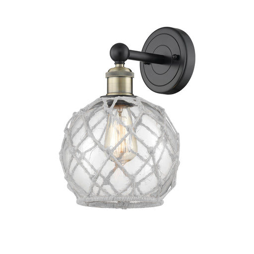 Innovations Farmhouse Rope 8in 1-Light Wall Sconce | Industrial Black Antique Brass Steel and Clear Glass with White Rope | Model 616-1W-BAB-G122-8RW