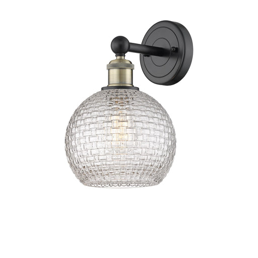 Innovations Athens 8in 1-Light Wall Sconce | Modern Farmhouse Matte Black Antique Brass and Clear Basket Weave Glass | Model 616-1W-BAB-G122C-8CL