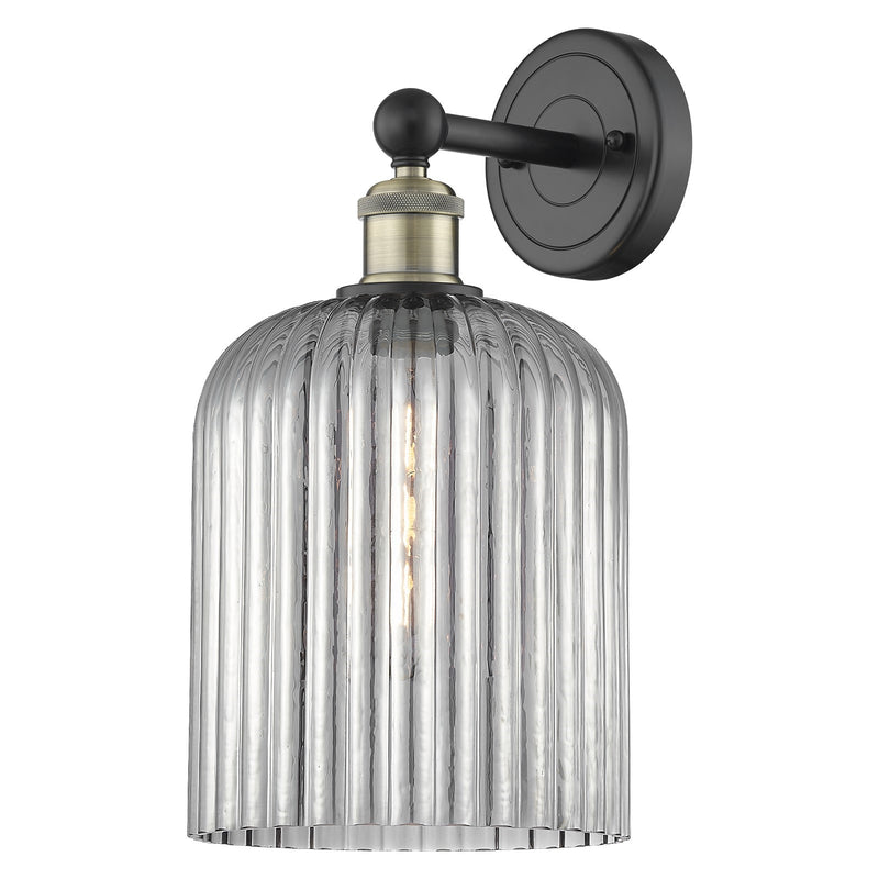 Innovations Bridal Veil 5in 1-Light Wall Sconce | Industrial Black Antique Brass and Light Smoke Ribbed Glass | Bathroom & | Model 616-1W-BAB-G559-8SM