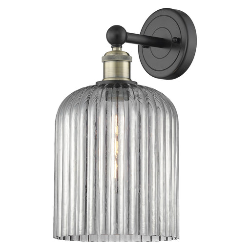 Innovations Bridal Veil 5in 1-Light Wall Sconce | Industrial Black Antique Brass and Light Smoke Ribbed Glass | Bathroom & | Model 616-1W-BAB-G559-8SM