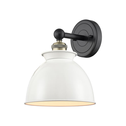 Innovations Adirondack 8.25in 1-Light Wall Sconce | Industrial Black Antique Brass and Glossy White Metal Shade | Damp Rated | Model 616-1W-BAB-M14-W