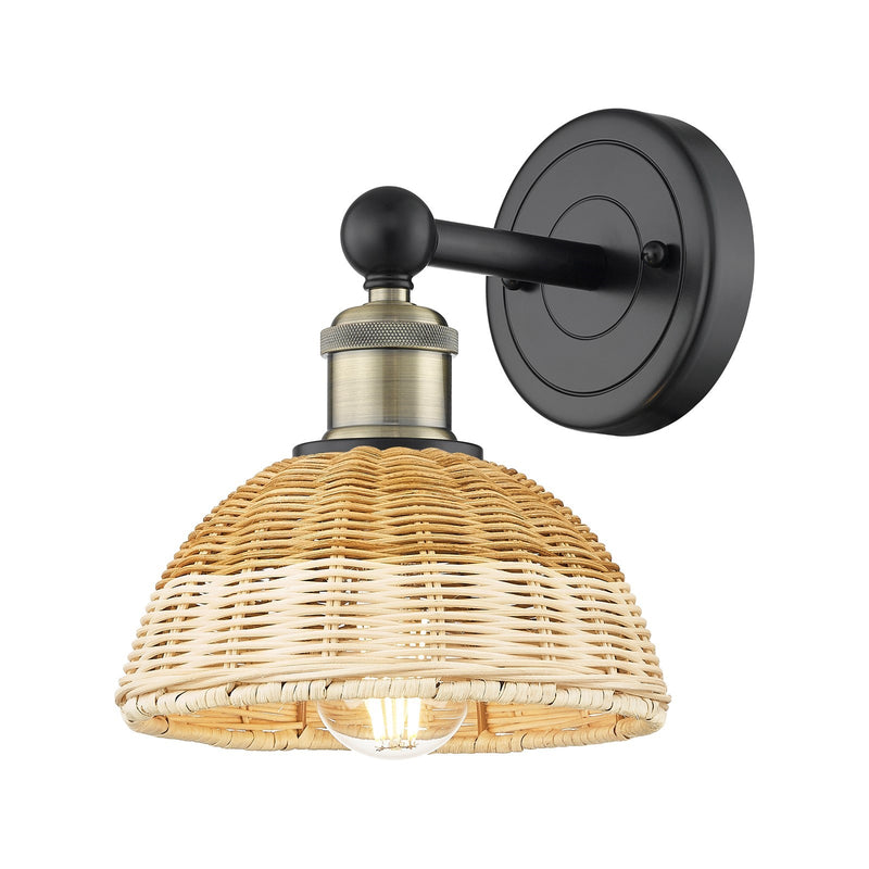 Innovations Bristol Natural II 8in 1-Light Wall Sconce | Industrial Black Antique Brass Steel and Natural Fiber Dome Shade | Model 616-1W-BAB-NBD2-75-NAT