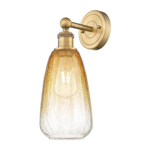 Innovations Brookhaven Almond 6in 1-Light Sconce | Industrial Brushed Brass Steel and Amber Glass | Bathroom & Hallway Accent | Model 616-1W-BB-G480-6AM