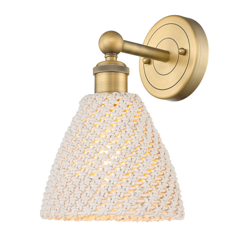 Innovations Bristol Natural 1-Light Wall Sconce | Industrial Brushed Brass and Natural Fiber Dome Shade | Living Room & | Model 616-1W-BB-NBD-75-NAT