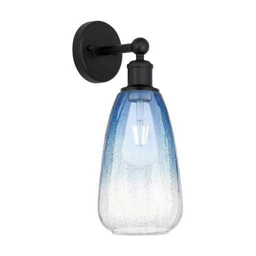 Innovations Brookhaven Almond 6in 1-Light Wall Sconce | Industrial Matte Black Steel and Sapphire Blue Glass | Damp Rated | Model 616-1W-BK-G480-6SB