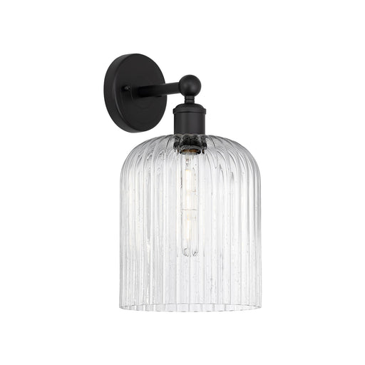 Innovations Bridal Veil 5in 1-Light Wall Sconce | Industrial Matte Black Steel and Seedy Ribbed Glass | Bathroom & Hallway | Model 616-1W-BK-G559-8SDY