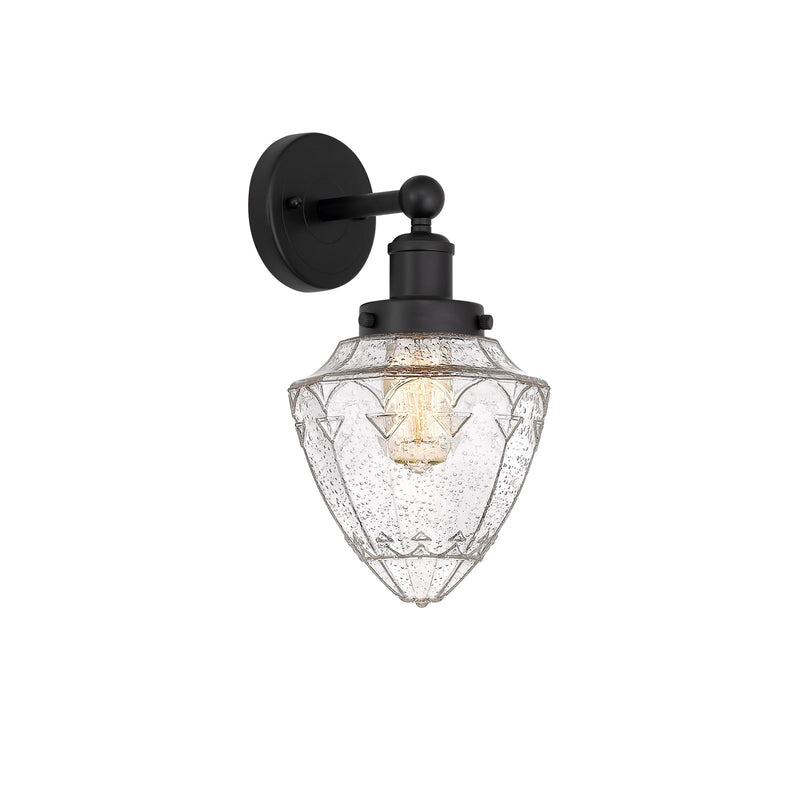 Innovations Bullet 7in 1-Light Wall Sconce | Industrial Matte Black Steel and Seedy Glass | Bathroom & Hallway Accent | 7 x 8 x | Model 616-1W-BK-G664-7
