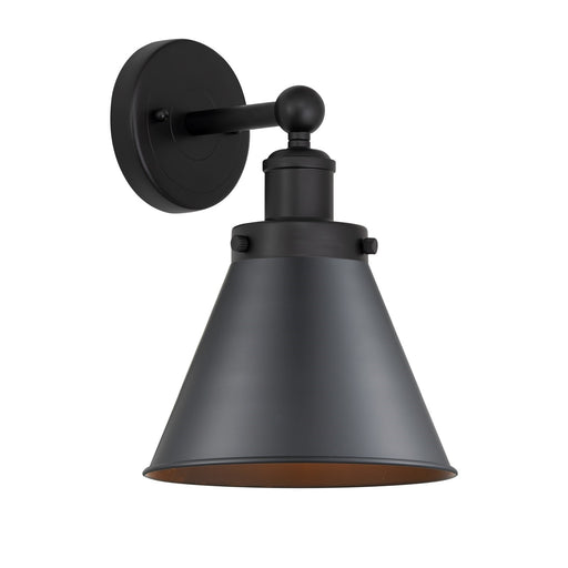 Innovations Appalachian 8in 1-Light Wall Sconce | Industrial Matte Black Steel and Cast Brass with Matte Black Metal Shade | Model 616-1W-BK-M13-BK
