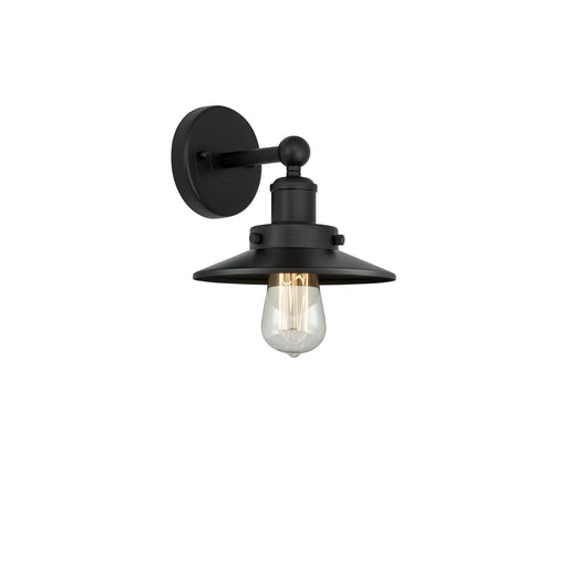 Innovations Railroad 8in 1-Light Wall Sconce | Industrial Matte Black Steel and Cast Brass with Matte Black Metal Shade | Bathroom | Model 616-1W-BK-M6-BK