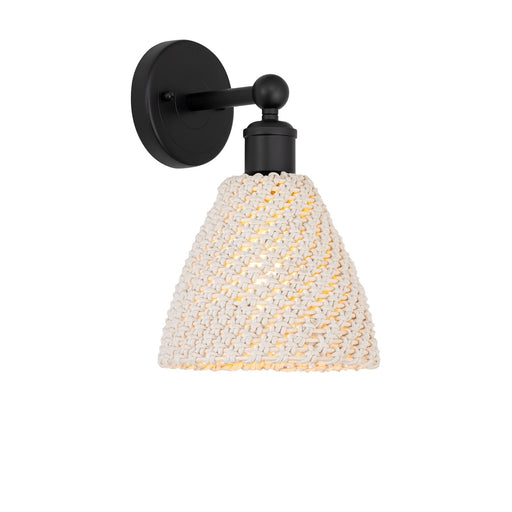 Innovations Bristol Natural 8in 1-Light Wall Sconce | Industrial Matte Black Steel and Natural Fiber Dome Shade | Hallway & | Model 616-1W-BK-NBD-75-NAT