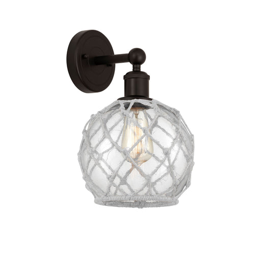 Innovations Farmhouse Rope 8in 1-Light Wall Sconce | Industrial Oil Rubbed Bronze Steel and Clear Glass with White Rope Shade | Model 616-1W-OB-G122-8RW