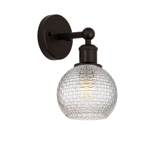 Innovations Athens 1-Light Wall Sconce | Modern Farmhouse Oil Rubbed Bronze Steel and Clear Basket Weave Glass | Hallway & | Model 616-1W-OB-G122C-6CL
