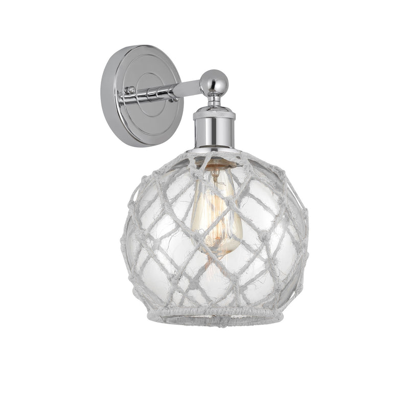 Innovations Farmhouse Rope 8in 1-Light Wall Sconce | Industrial Polished Chrome Steel and Clear Glass with White Rope | Model 616-1W-PC-G122-8RW