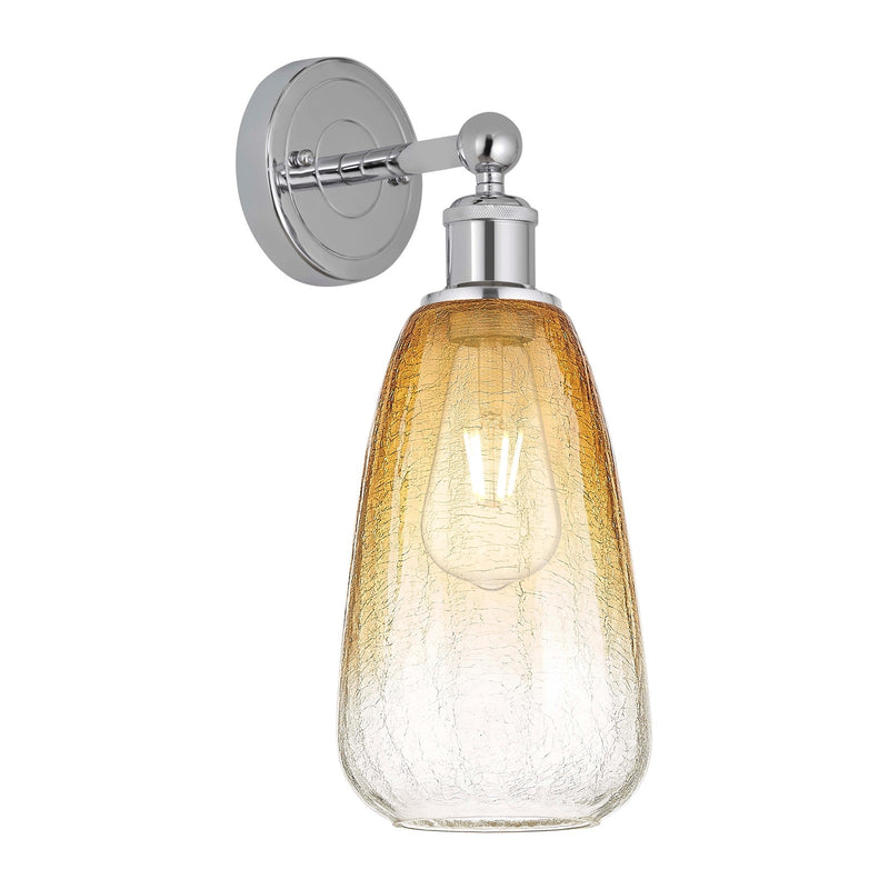 Innovations Brookhaven Almond 6in 1-Light Wall Sconce | Industrial Polished Chrome and Amber Glass | Bathroom & Hallway Accent | Model 616-1W-PC-G480-6AM