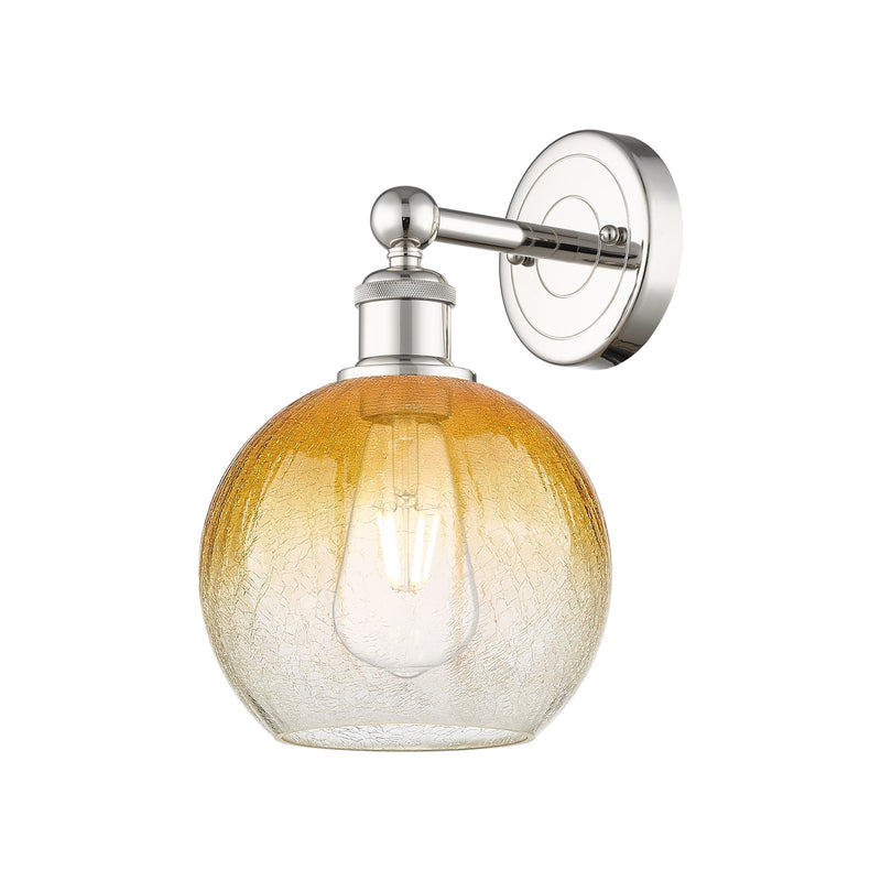 Innovations Brookhaven Globe 8in 1-Light Wall Sconce | Industrial Polished Nickel and Amber Glass | Bathroom & Hallway Accent | Model 616-1W-PN-G483-8AM